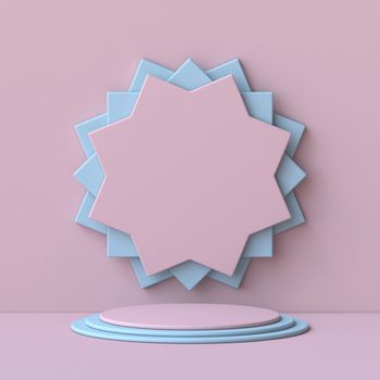 Mock up podium for product presentation with star background 3D render illustration on pink background