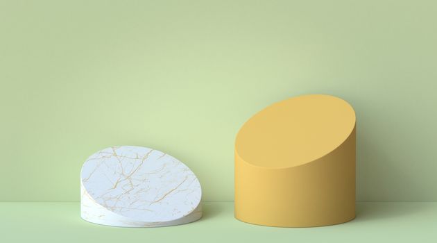 Mock up podium for product presentation marble and brown 3D render illustration on green background