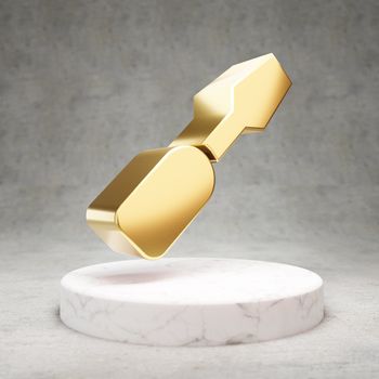 Screwdriver icon. Gold glossy Screwdriver symbol on white marble podium. Modern icon for website, social media, presentation, design template element. 3D render.