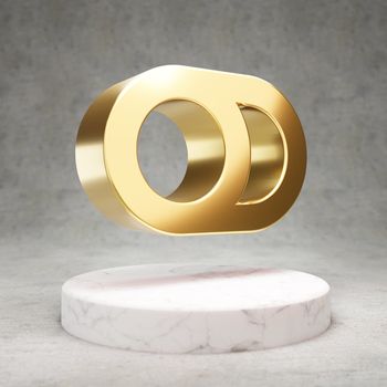 Toggle Off icon. Gold glossy Toggle Off symbol on white marble podium. Modern icon for website, social media, presentation, design template element. 3D render.