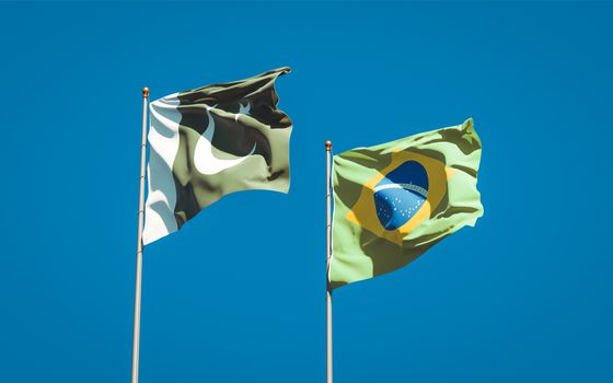 Beautiful national state flags of Pakistan and Brasil together at the sky background. 3D artwork concept. 