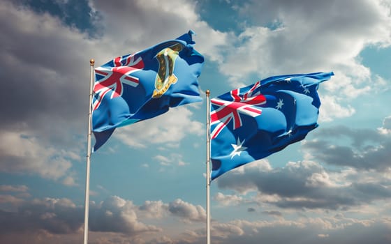 Beautiful national state flags of Australia and British Virgin Islands together at the sky background. 3D artwork concept. 