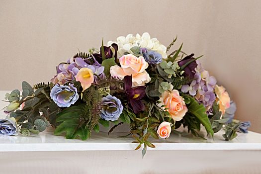 beautiful wedding bouquet on a white table