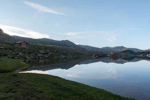 Landscape in Montmalus Lake in summer on Andorra.