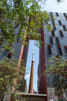 Barcelona, Spain - June 27 2020:  Biuldings behind Glories shopping center is thought to be first shopping centers to have an open plan design incorporating outside space into its layout.