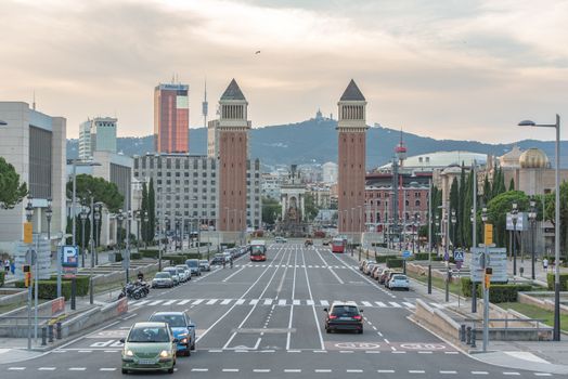 Barcelona, Spain - 26 June 2020 : Plaza de Espana in Barcelona, the square of the capital of Catalonia.