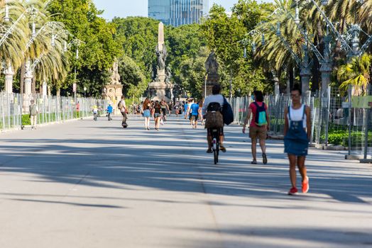 Barcelona, Spain :  June 26: People walk Arc de Triomf landmark in Ciutat Vella district on June 26, 2020 in Barcelona afer COVID 19.