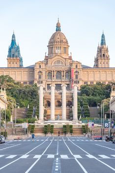 Barcelona, Spain - 27 June 2020 : National Palace in Barcelona, Spain. A public palace on Mount Montjuic at the end of the esplanade-avenida of the queen Of Mary-Cristina