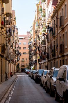 BARCELONA - JUNE 26, 2020: Street on Barceloneta beach with people from Barceloneta after COVID 19 on June 26, 2020 in Barcelona, ​​Spain.