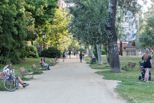 Barcelona, Spain  :  june 26, 2020:  People enjoy in Parque de la Cuidadella in Barcelona City after COVID 19 in June 2020.