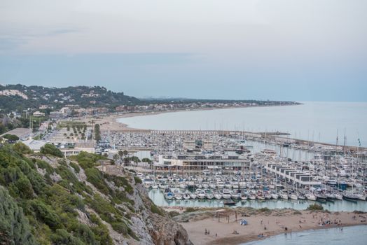 Cityscape in Castelldefels in Barcelona in summer on June 2020.