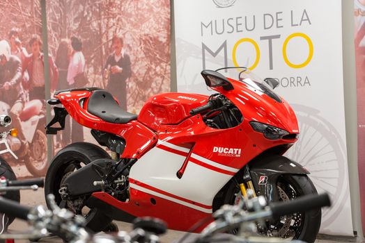 Canillo, Andorra - june 19 2020: Old motorcycle Ducati exposed on  the  Motorcyle Museum in Canillo, Andorra on June 19, 2020.