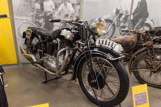 Canillo, Andorra - june 19 2020: Old motorcycles exposed on  the  Motorcyle Museum in Canillo, Andorra on June 19, 2020.