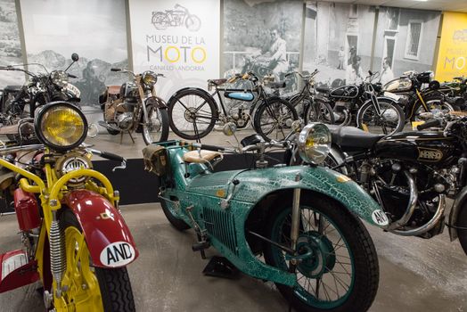 Canillo, Andorra - june 19 2020: Old motorcycles exposed on  the  Motorcyle Museum in Canillo, Andorra on June 19, 2020.