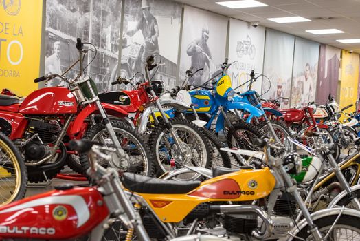 Canillo, Andorra - june 19 2020: Old motorcycle Harley Davidson exposed on  the  Motorcyle Museum in Canillo, Andorra on June 19, 2020.