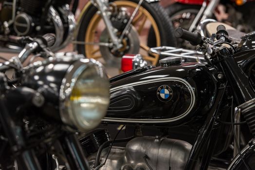 Canillo, Andorra - june 19 2020: Old motorcycle BMW exposed on  the  Motorcyle Museum in Canillo, Andorra on June 19, 2020.