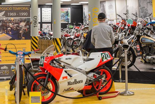 Canillo, Andorra - june 19 2020: Old motorcycle Aprilia exposed on  the  Motorcyle Museum in Canillo, Andorra on June 19, 2020.