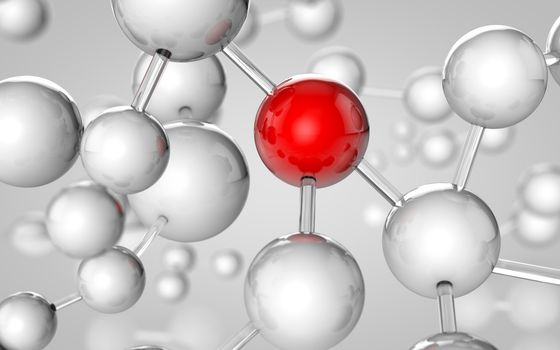 Red and white molecule and atom background 3d rendering