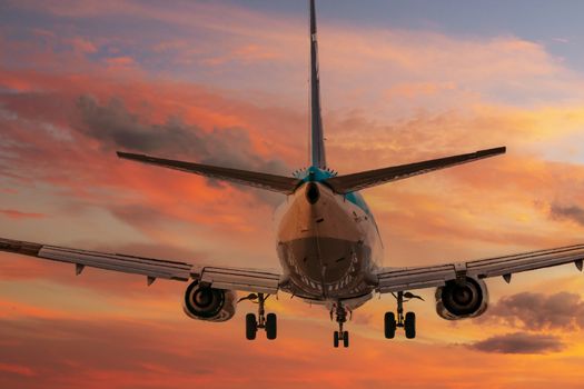 big plane landing at Osaka-Itami International Airport during sunset, Japan