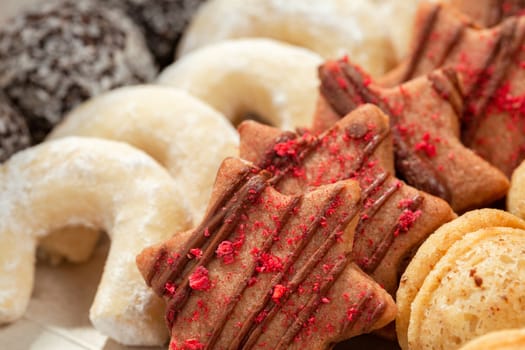 background of czech traditional homemade christmas cookies, shallow DOF, focus on foreground