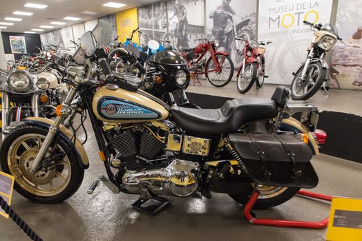 Canillo, Andorra - june 19 2020: Old motorcycle Harley Davidson exposed on  the  Motorcyle Museum in Canillo, Andorra on June 19, 2020.