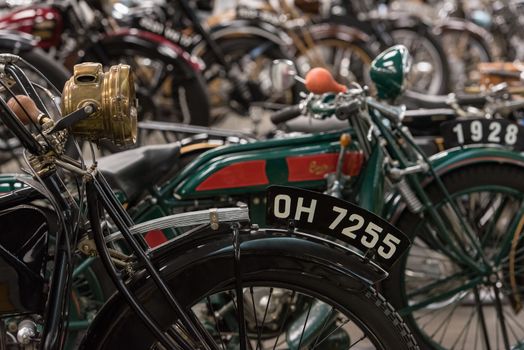 Canillo, Andorra - june 19 2020: Old motorcycle exposed on  the  Motorcyle Museum in Canillo, Andorra on June 19, 2020.