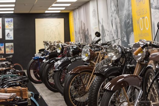 Canillo, Andorra - june 19 2020: Old motorcycles exposed on  the  Motorcyle Museum in Canillo, Andorra on June 19, 2020.