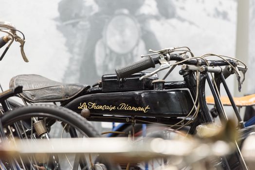 Canillo, Andorra - june 19 2020: Old motorcycle LA Francise Diamant exposed on  the  Motorcyle Museum in Canillo, Andorra on June 19, 2020.