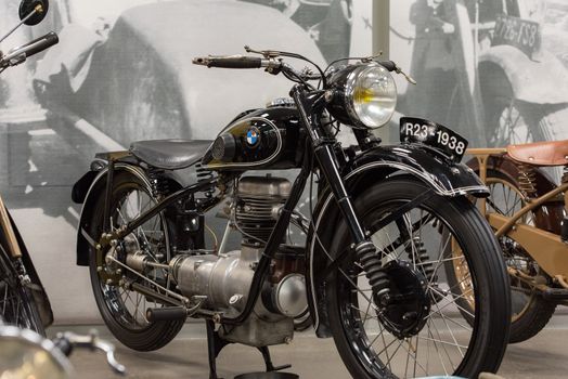 Canillo, Andorra - june 19 2020: Old motorcycle BMW exposed on  the  Motorcyle Museum in Canillo, Andorra on June 19, 2020.