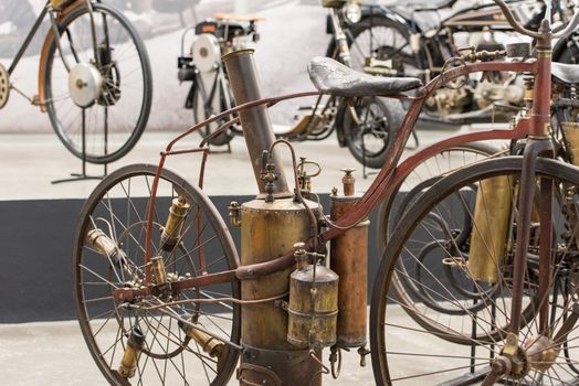 Canillo, Andorra - june 19 2020: Old motorcycles exposed on  the  Motorcyle Museum in Canillo, Andorra on June 19, 2020.