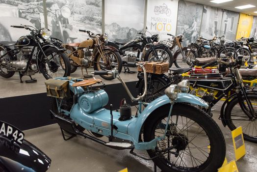 Canillo, Andorra - june 19 2020: Old motorcycles exposed on  the  Motorcyle Museum in Canillo, Andorra on June 19, 2020.