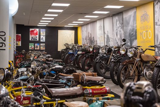 Canillo, Andorra - june 19 2020: Old motorcycles exposed on  the  Motorcyle Museum in Canillo, Andorra on June 19, 2020.