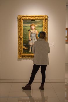 Escaldes - Engordany, Andorra - June 17 2020 : Visitors in the museum Carmen Thyssen. The museum remains to one of significant objects in Andorra on June 17 2020 in Andorra.