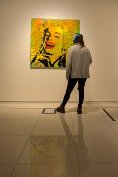 Escaldes - Engordany, Andorra - June 17 2020 : Visitors in the museum Carmen Thyssen. The museum remains to one of significant objects in Andorra on June 17 2020 in Andorra.