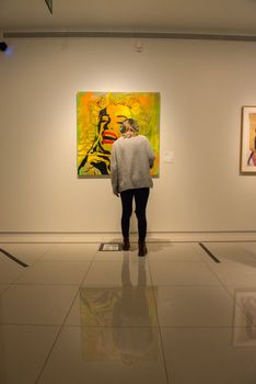 Escaldes - Engordany, Andorra - June 17 2020 : Visitors in the museum Carmen Thyssen. The museum remains to one of significant objects in Andorra on June 17 2020 in Andorra.