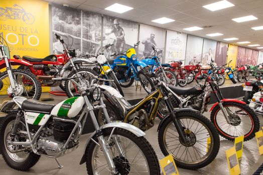 Canillo, Andorra - june 19 2020: Old motorcycles exposed on  the  Motorcyle Museum in Canillo, Andorra on June 19, 2020.