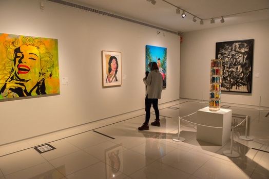 Escaldes - Engordany, Andorra - June 17 2020 : Visitors in the museum Carmen Thyssen. The museum remains to one of significant objects in Andorra on June 17 2020 in Andorra.