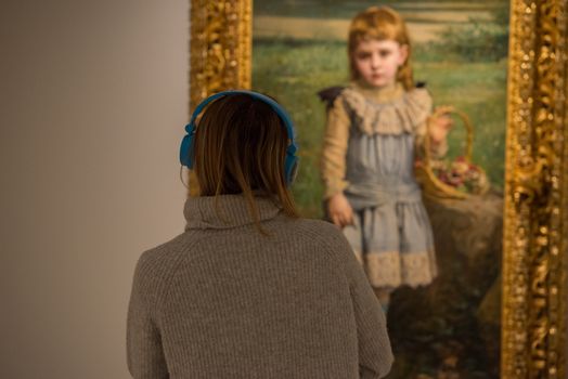 Escaldes - Engordany, Andorra - June 17 2020 : Visitors in the museum Carmen Thyssen. The museum remains to one of significant objects in Andorra on June 17 2020 in Andorra.