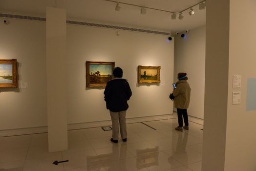 Escaldes - Engordany, Andorra - June 17 2020 : Visitors in the museum Carmen Thyssen. The museum remains to one of significant objects in Andorra on June 17 2020 in Andorra.