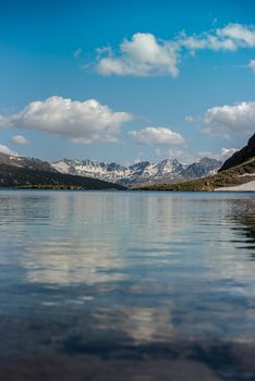 Beautiful Querol Lake in the mountain refuge in the Incles Valley, Canillo, Andorra.