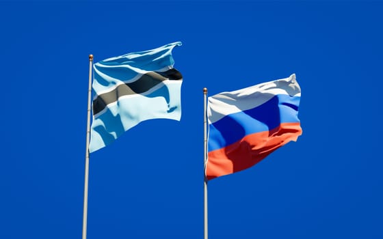 Beautiful national state flags of Russia and Botswana together at the sky background. 3D artwork concept. 
