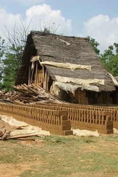 Sri Lanka 4.5.2006 manufacture of traditional mud bricks for building. High quality photo