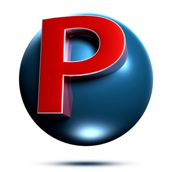 P logo isolated on white background illustration 3D rendering with clipping path.