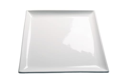 White square plate isolated on a white background. side view
