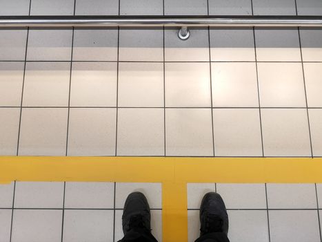 Social distance. Marking on the floor in a store, market, pharmacy to maintain distance between people. Legs