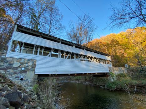 The Knox Covered Bridge at Sunset on a Clear Autumn Day at Valley Forge National Historical Park