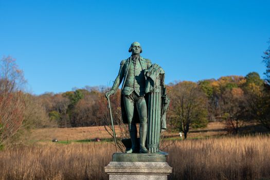 The Statue of General George Washington at Valley Forge National Historical Park on a Clear Autumn Day