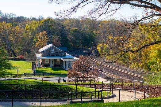 A View of the Valley Forge Station, a Former Railroad Station at Valley Forge National Historical Park, on a Clear Autumn Day