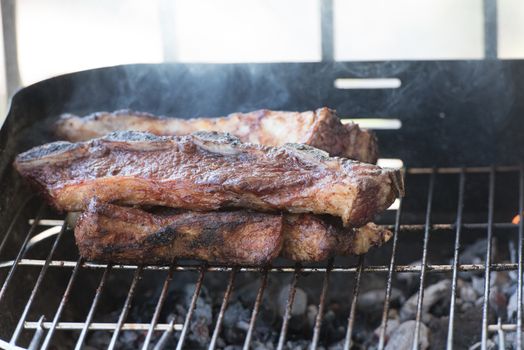 Closeup take of a traditional Argentinian and Uruguayan barbecue.