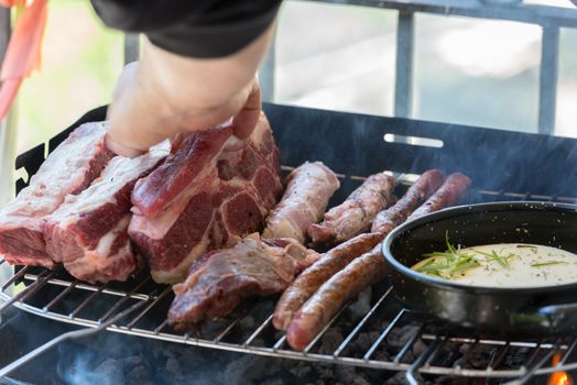 Closeup take of a traditional Argentinian and Uruguayan barbecue, provolone chesse.